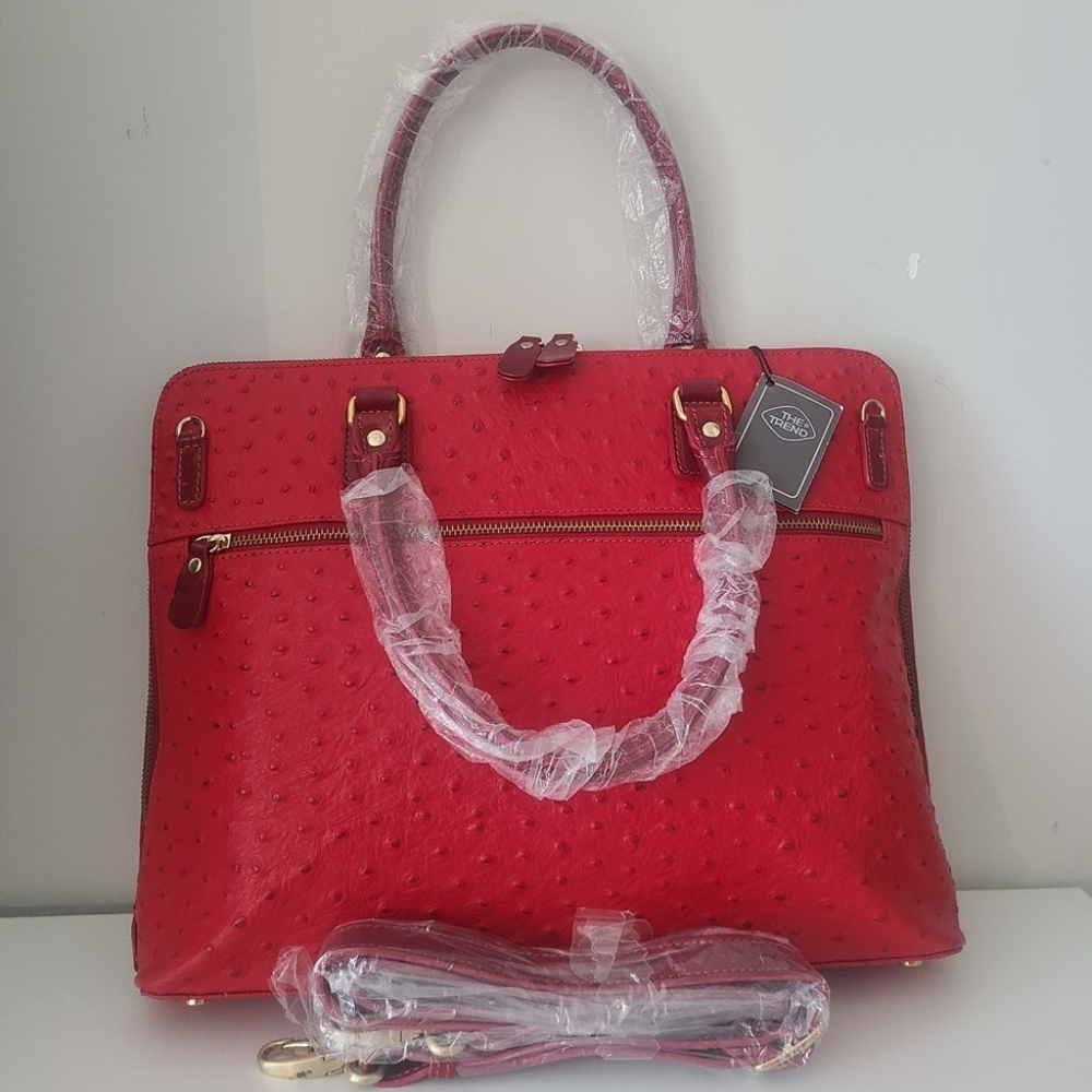 BRAND NEW - The Trend - Women's Real Leather Red Briefcase Handbag